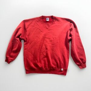 Vintage Russell Athletic Sweatshirt Size L Red Blank Crewneck Made In USA 90s